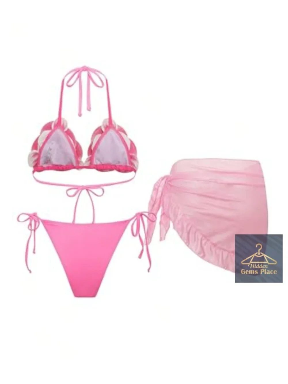 Sexy Halter Bikini Set with Sarong Wrap Skirt, Polyester, Adjustable Straps,